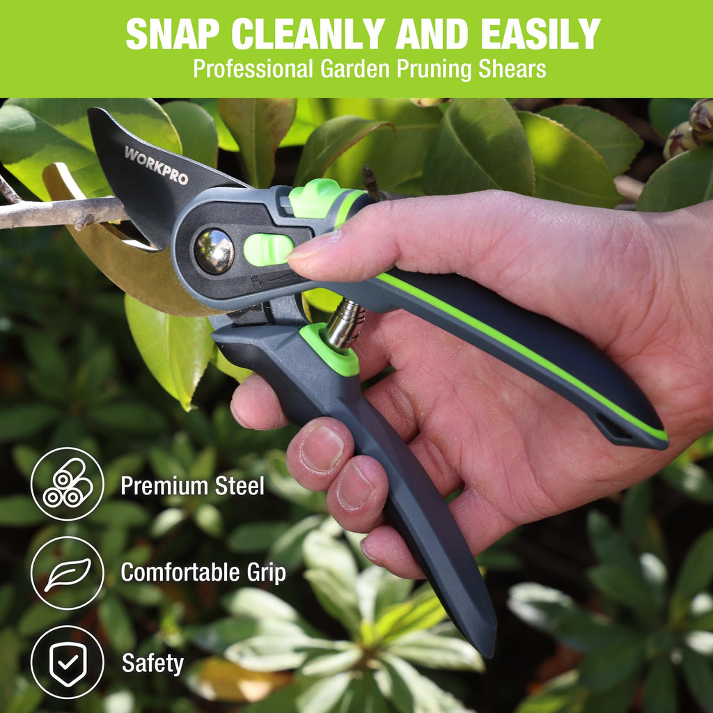 WORKPRO 9" Bypass Pruning Shears, Garden Shears with Titanium Coated