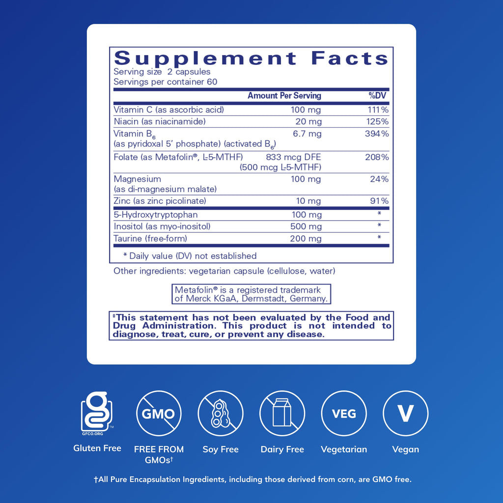 Pure Encapsulations SeroPlus | Hypoallergenic Serotonin Support to Support Moderate Occasional Stress* | 120 Capsules