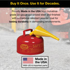 Eagle 2 Gallon Type I Red Safety Gas Can for Gasoline with Flame Arrester, Self-Closing Lid, and F-15 Funnel, Made in the USA, Galvanized Steel Flammable Storage Can, UI20FS