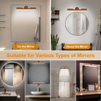 Benreom Vanity Light for Mirror with 4000mAh Rechargeable Battery, Touch Control Dimmable Makeup Light with 3 Color Modes, Magnetic 360° Adjustable LED Bathroom Mirror Light, Light Wood