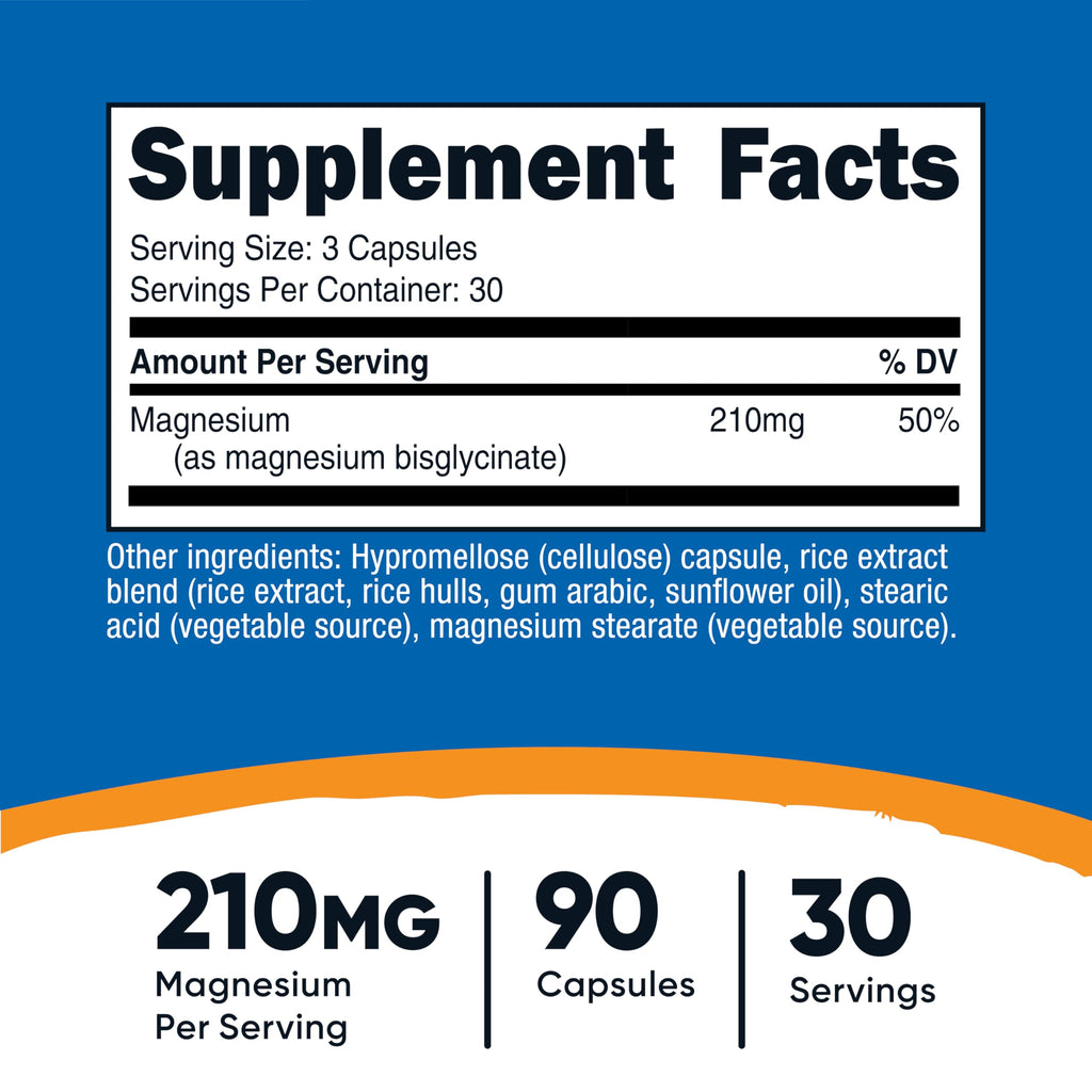Nutricost Magnesium Glycinate Capsules (90 Capsules, 210 mg Per Serving) - Magnesium Glycinate Supplement for Gentle Absorption