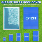 Evoio Solar Pool Covers, 6 x 12 Foot Solar Pool Blankets for Inground Above Ground Rectangular Swimming Pools, Heavy-Duty Floating Bubble Pool Hot Tub Spa Covers Thermal Blanket (6 x 12 Ft)