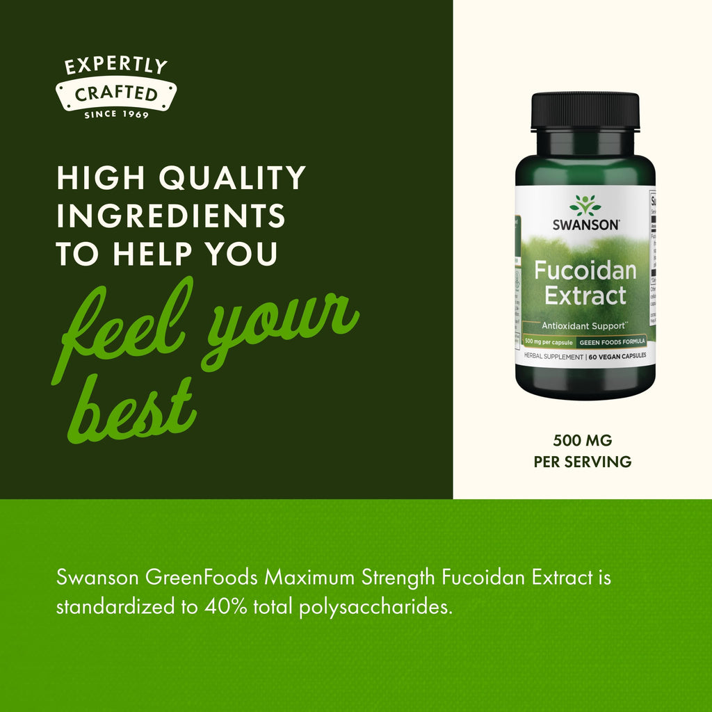 Swanson Maximum Strength Fucoidan Extract Immune Support Supplement for Adults Seeking Natural Immune Defense from Brown Seaweed - 500 mg (60 Vegan Capsules, 2 Pack)