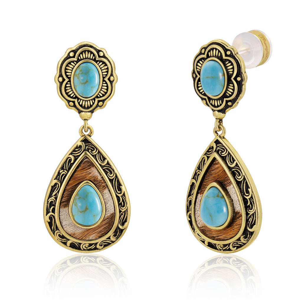 Wrangler TearDrop Dangle Turquoise Earrings, Turquoise Jewelry for Women-A