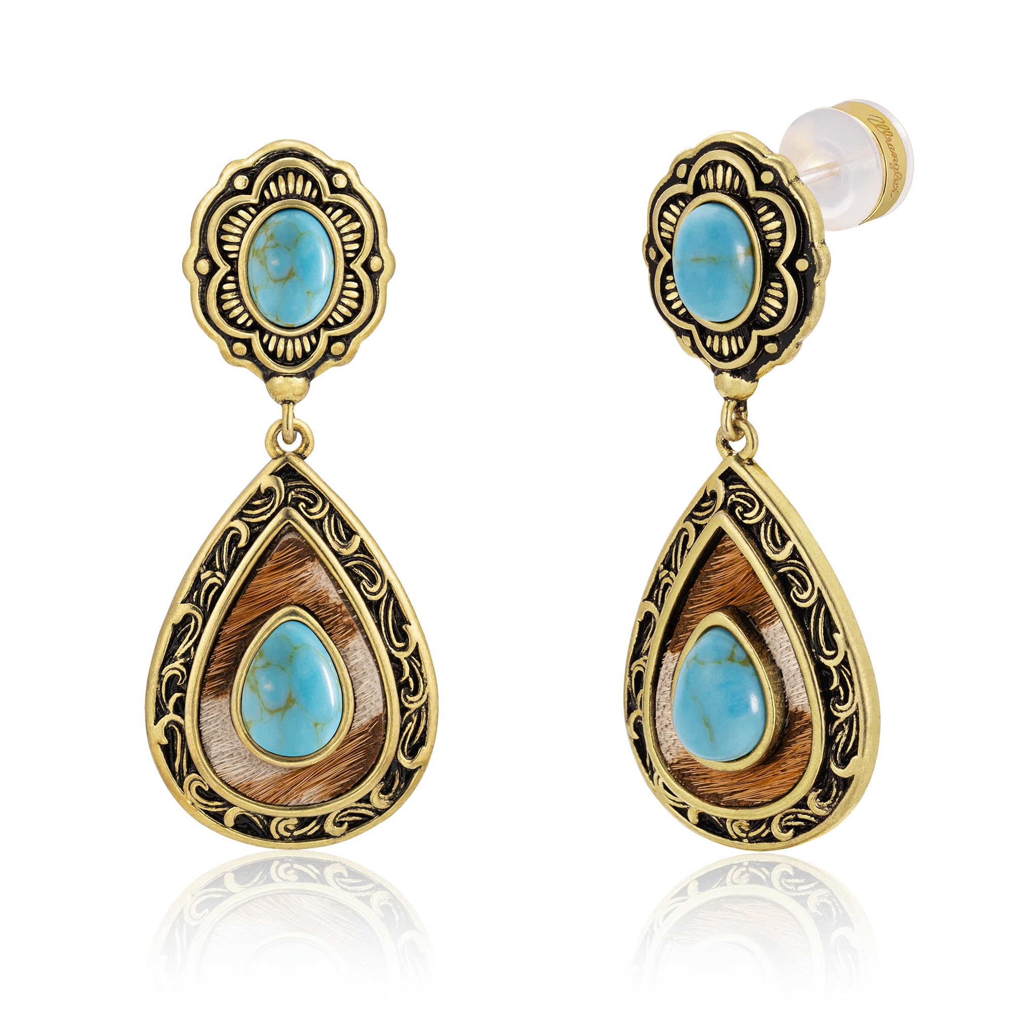 Wrangler TearDrop Dangle Turquoise Earrings, Turquoise Jewelry for Women-A