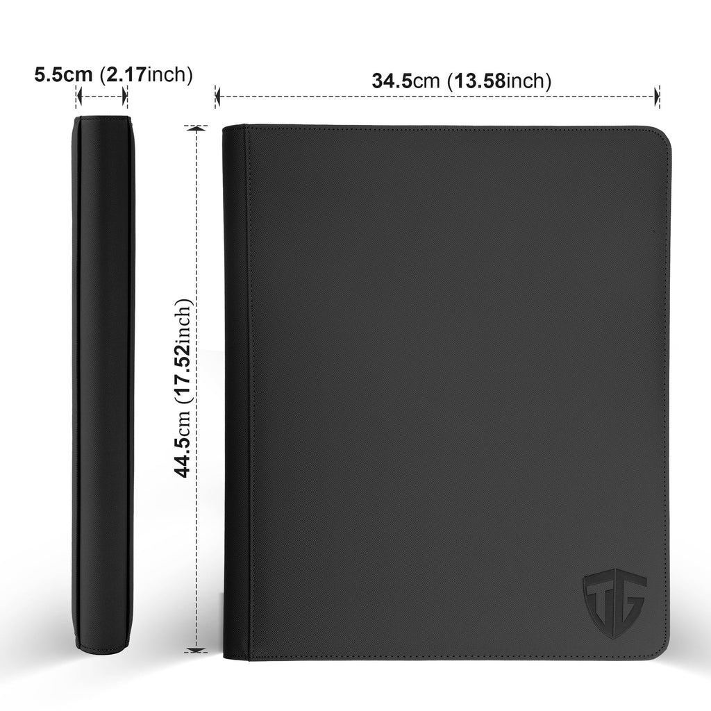TCGUARD 16 Pockets Trading Card Zipper Binder for 1000+ Cards| Secure Side Loading Pockets | Trading Card Album Folder | Compatible with YuGiOh, MTG,Sports Cards (Black 16)