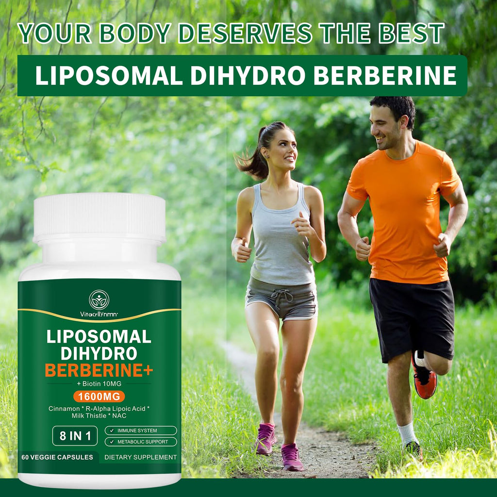VITACRLLYNMN Dihydroberberine Supplement 1600MG Super Berberine and Dihydroberberine with Cinnamon 8 in 1 Supplement 60 Capsules