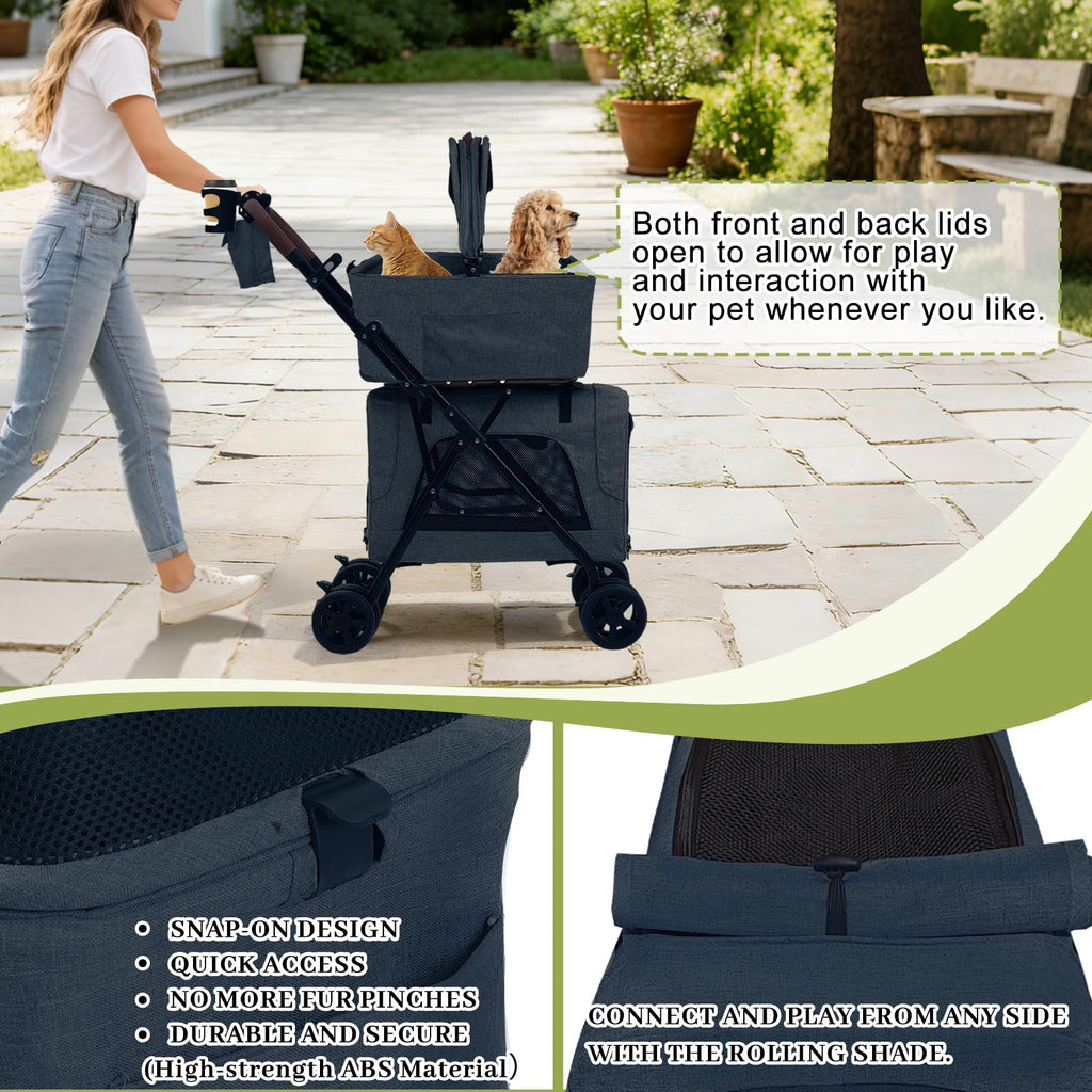 Dog Stroller with Detachable Carriers, Foldable Dog Stroller for Medium Dogs 20 lbs with Cup Holder and Storage Bag, Pet Stroller for Small Dogs, Double Cat Strollers Suitable for All-Terrain