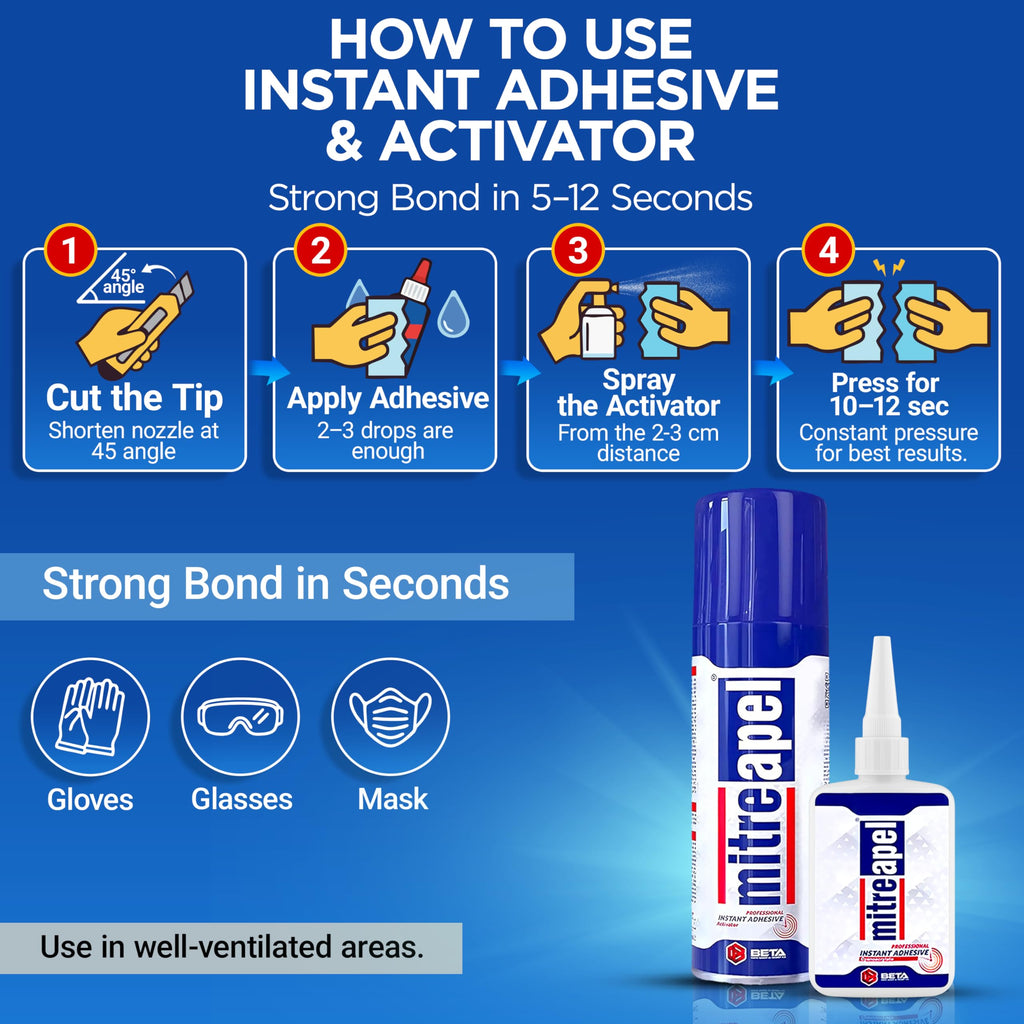 MITREAPEL CA Glue with Activator Kit 2x3.5 oz-2x13.5 oz Instant Bond Professional Cyanoacrylate Adhesive and Super Glue Accelerator for Woodworking with Extra Caps&Microtips,DIY&Craft, Plastic,Repair