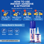 MITREAPEL CA Glue with Activator Kit 2x3.5 oz-2x13.5 oz Instant Bond Professional Cyanoacrylate Adhesive and Super Glue Accelerator for Woodworking with Extra Caps&Microtips,DIY&Craft, Plastic,Repair
