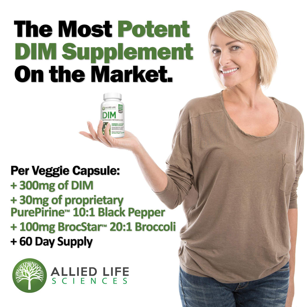 Allied Life Sciences DIM Supplement, 300 mg Diindolylmethane Plus Broccoli Seeds Extract Pills, Vegan Non-GMO, 60 Capsules | Made in The USA