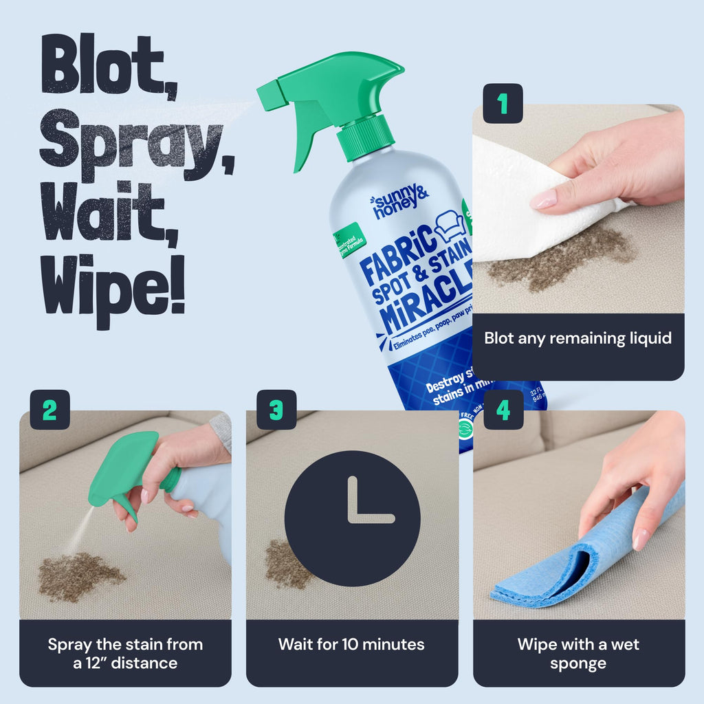 Sunny & Honey Upholstery Cleaner Spray - No Discoloration - Pet & Kid Safe Stain Remover - Multi-Surface Furniture & Sofa Cleaner Spray - Fast-Drying Pet Stain Remover (32 fl oz, Mint)