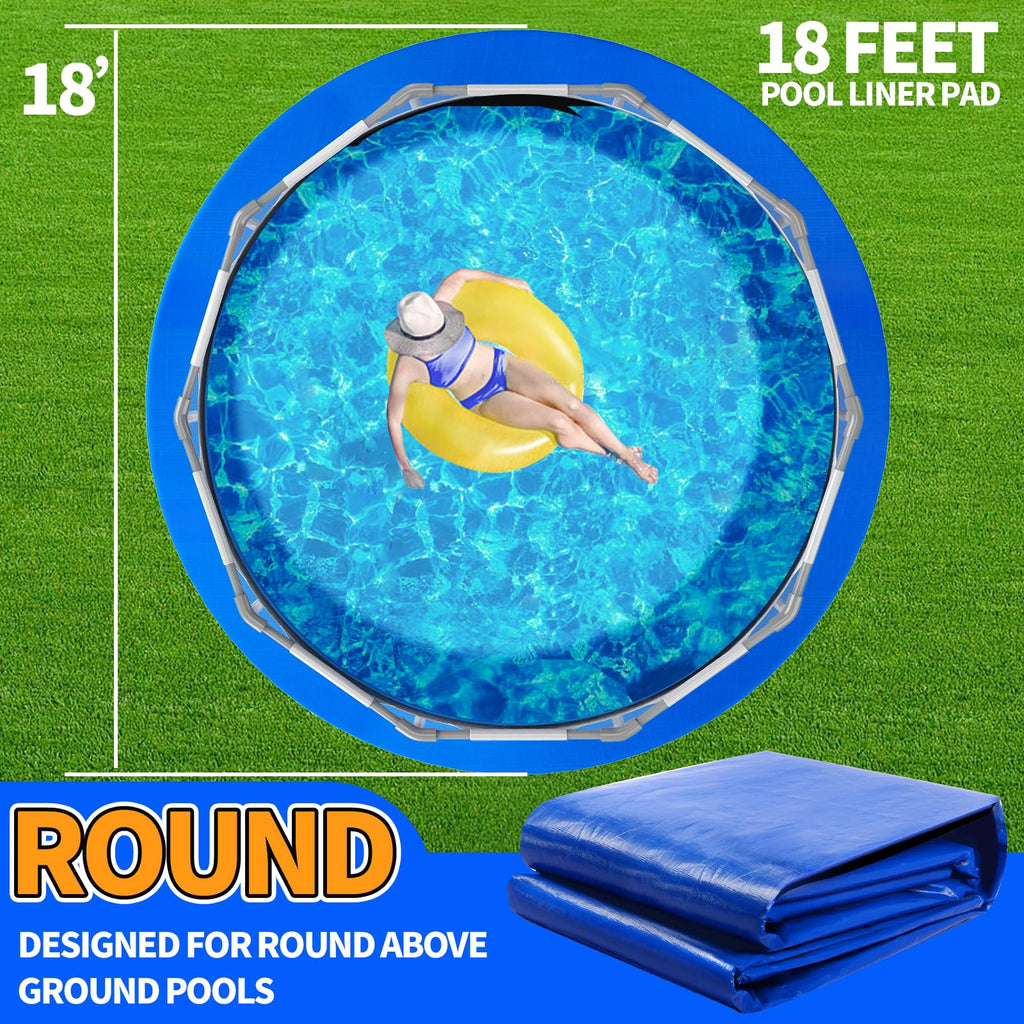 18FT Round Pool Liner Pad for Above Ground Pools, Thickened Puncture-Resistant Under Mat, Heavy-Duty Underlayment, Outdoor Tarp Protector for Concrete/Lawn, Pool Floor Base Pad, Extends Liner Life