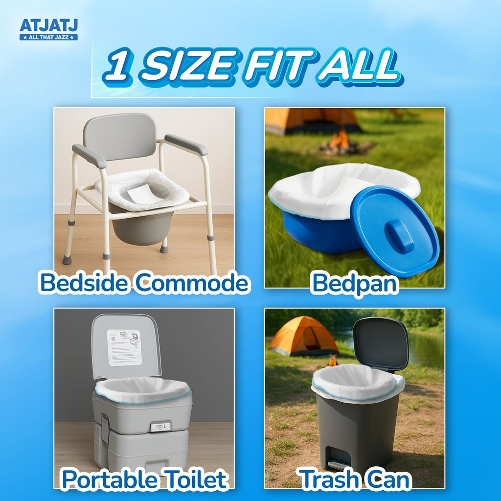 60 Packs Commode Liners With 60 Absorbent Pads, Leak-Proof Disposable Toilet Bags for Adults, Fits All Bedside Toilet Chairs Bucket, Portable Potty Liners for Home Medical Use, No Mess Cleanup
