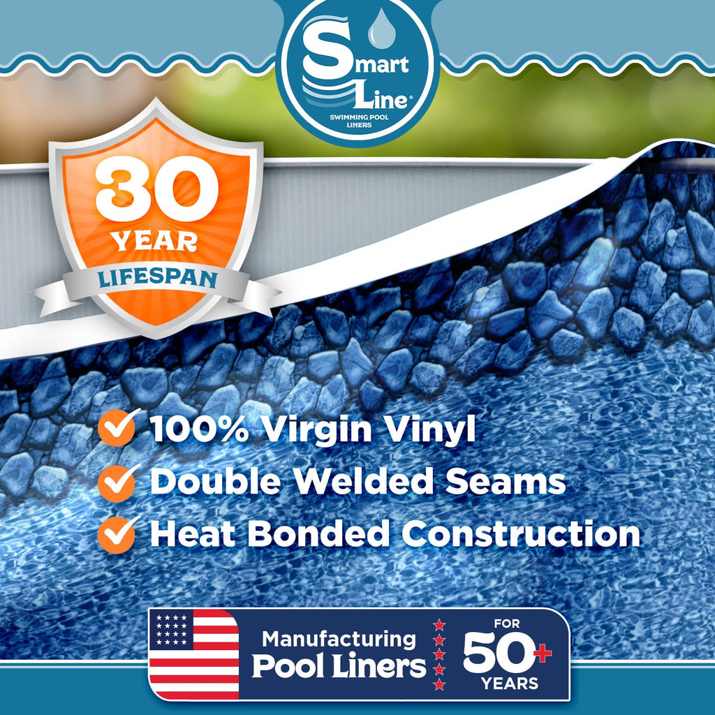 Smartline 24 ft Round Swimming Pool Liner | Boulder Swirl | Overlap Style | 48-52 Inch Wall Height | 30 Gauge Heavy Duty Virgin Vinyl | Designed for Steel Sided Above Ground Pools