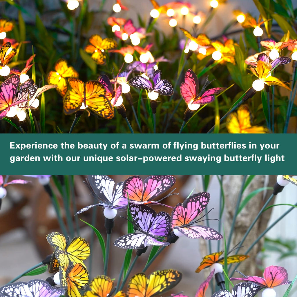 TONULAX Solar Garden Lights - 4 Pack Swaying Butterfly Light, Swaying in The Wind, Solar Outdoor Lights, Yard Patio Pathway Decoration, High Flexibility Iron Wire & Realistic Butterflies(4 Pack)