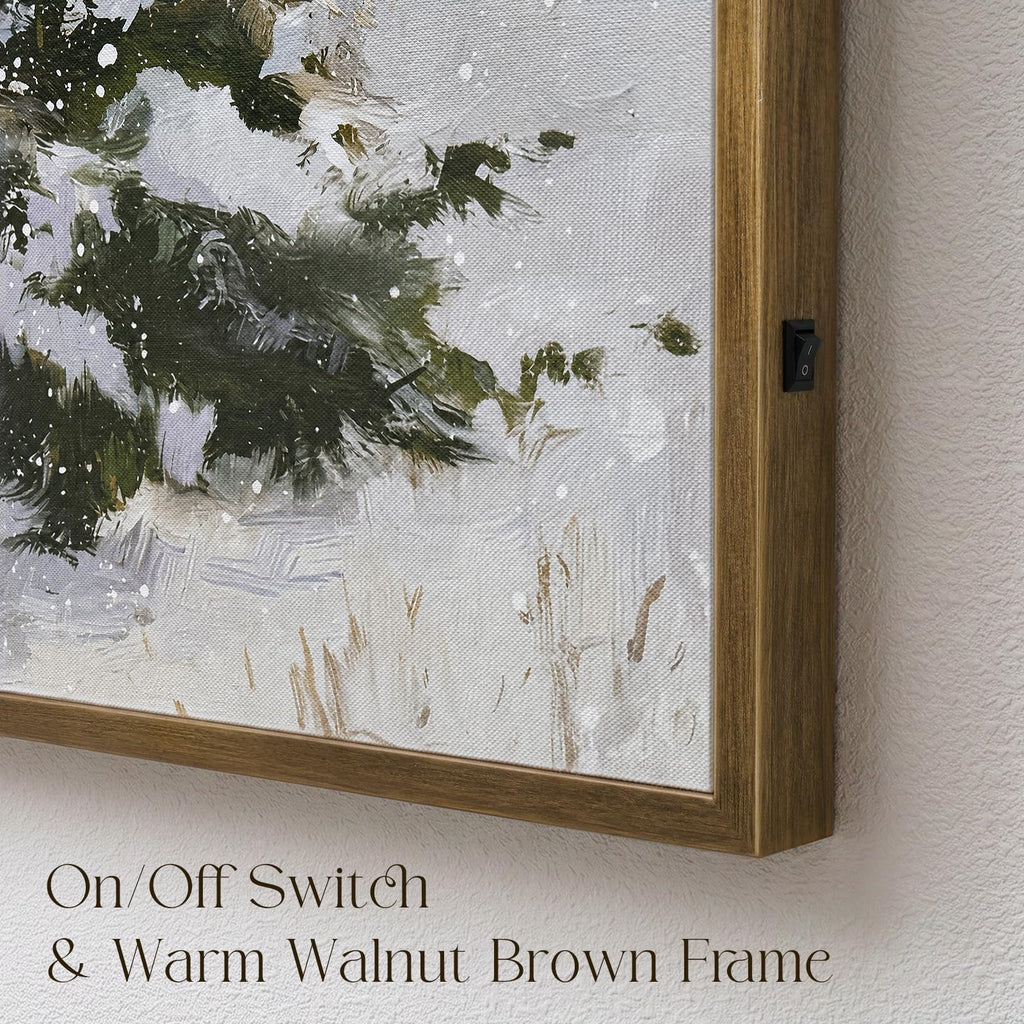 Christmas Decorations-18“ x 24" Lighted Framed Snowy Tree Canvas Wall Decor