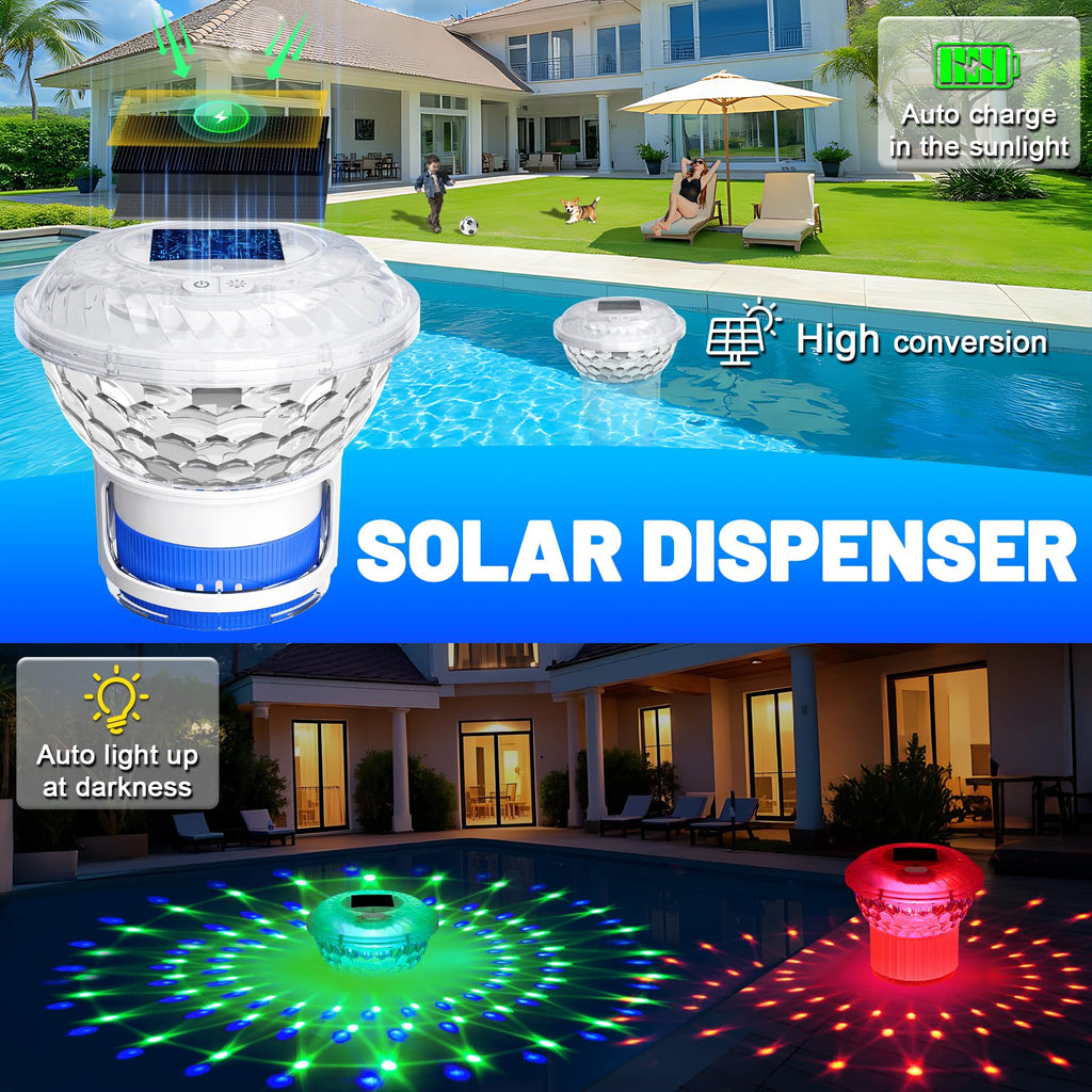 KingSom 2025 Upgrade Pool Chlorine Floater,Solar Chlorine Floater with Lights,Buttons Control Floating chlorines Dispenser for Pool,Adjustable Flow Chlorines floaters,Hot Tub Chlorines Floaters, Blue