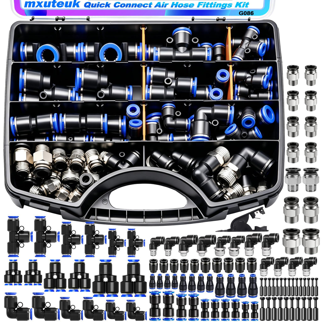 mxuteuk 81PCS Quick Connect Air Hose Fittings Kit,1/8",1/4",3/8",1/2" Push to Connect Fitting,Air Line Quick Connect Fittings,Quick Release Pneumatic Kit