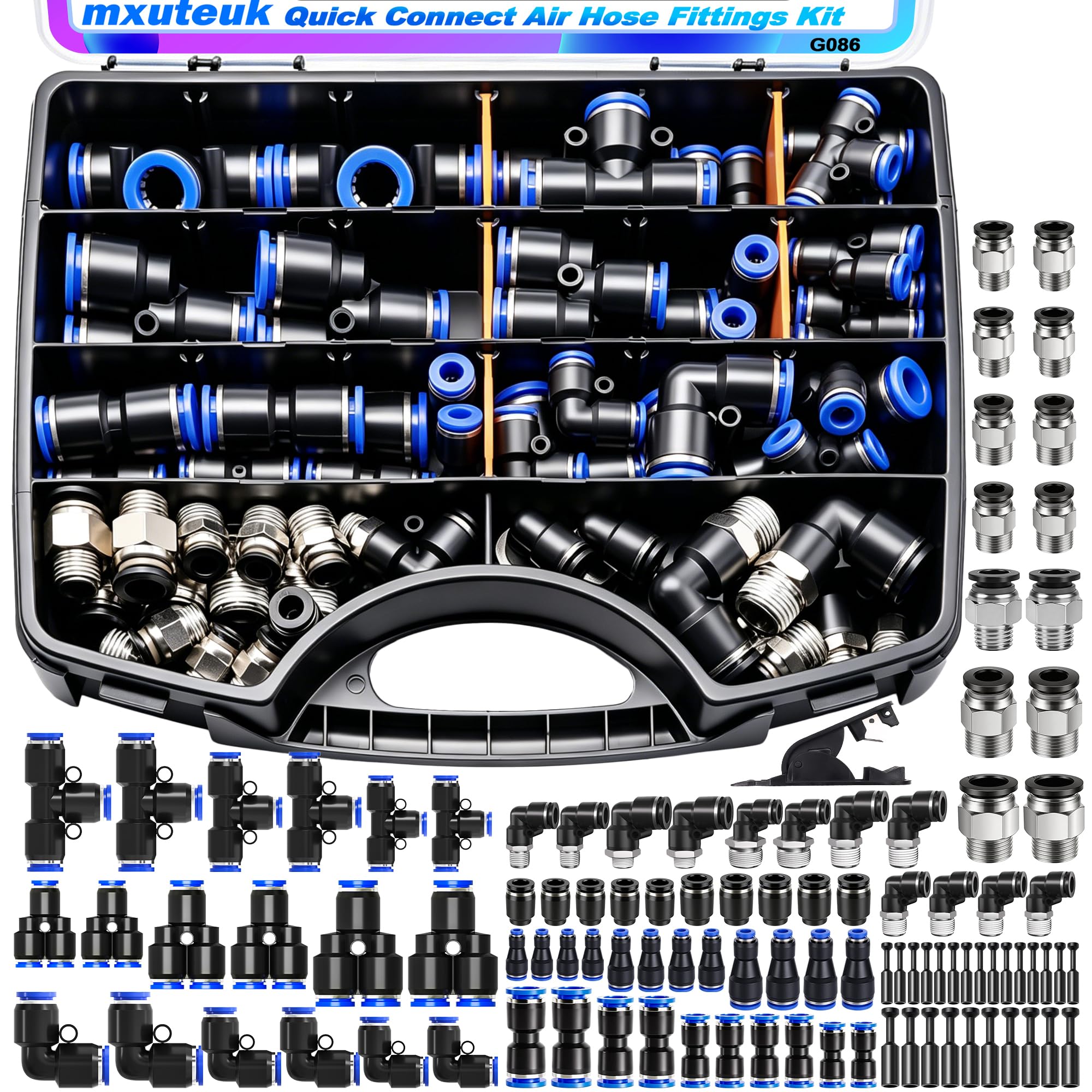mxuteuk 81PCS Quick Connect Air Hose Fittings Kit,1/8",1/4",3/8",1/2" Push to Connect Fitting,Air Line Quick Connect Fittings,Quick Release Pneumatic Kit
