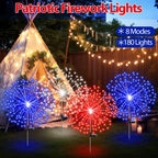 Tujoe 9 Pcs 4th of July Solar Firework Stake Lights 180 LED 8 Modes Solar Waterproof LED Sparkler Lights Outdoor Patriotic Decoration for Memorial Independence Day Garden Patio Yard (Red, Blue, White)