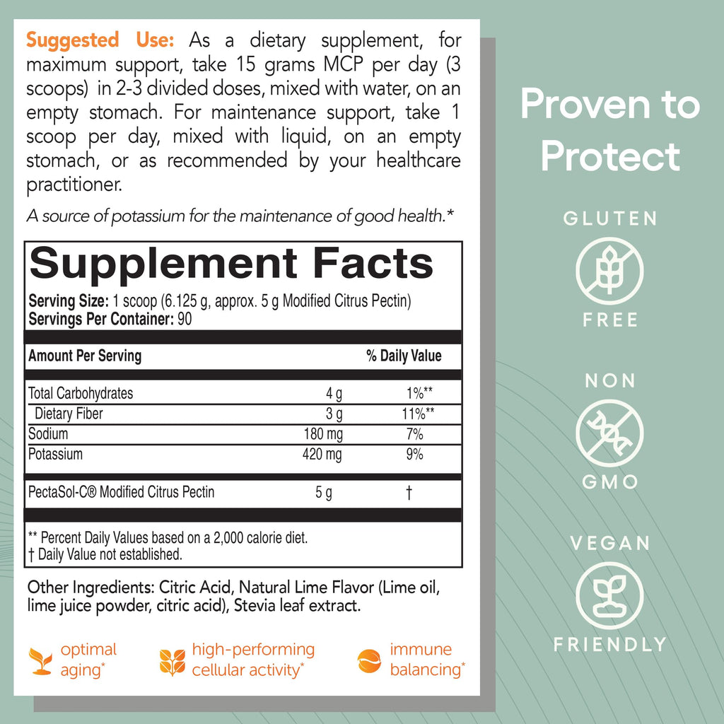ecoNugenics PectaSol Modified Citrus Pectin Cellular Health and Immune System Supplement - Lime Infusion Powder - Maintain Healthy Galectin-3 Levels - Cardiovascular Support (551.29 Grams)