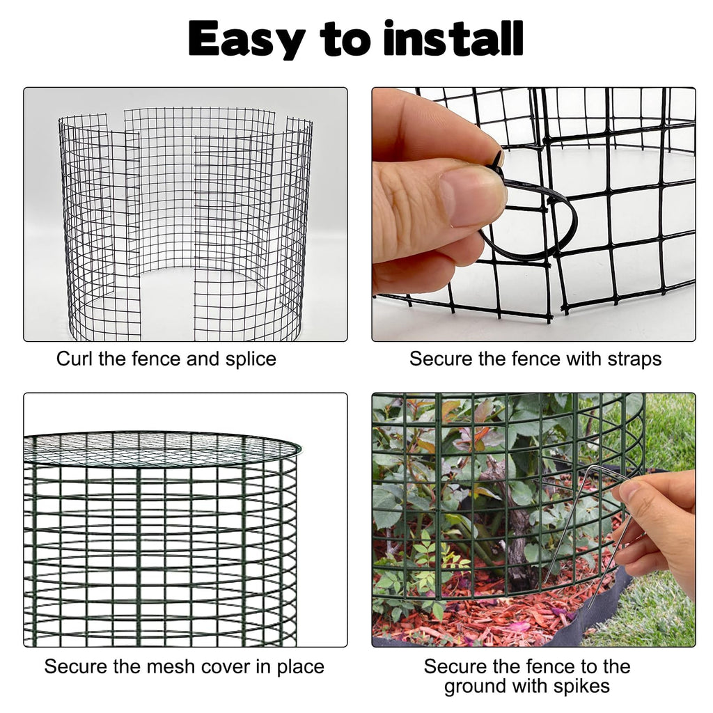 6 Sets of 24'' x 12'' Garden Plant Protectors from Animals with Detachable Covers, Metal Plant Cage Chicken Wire Cloche with Ground Stakes and Nylon Tie, Wire Plant Cage to Keeping Bunny Animals Out