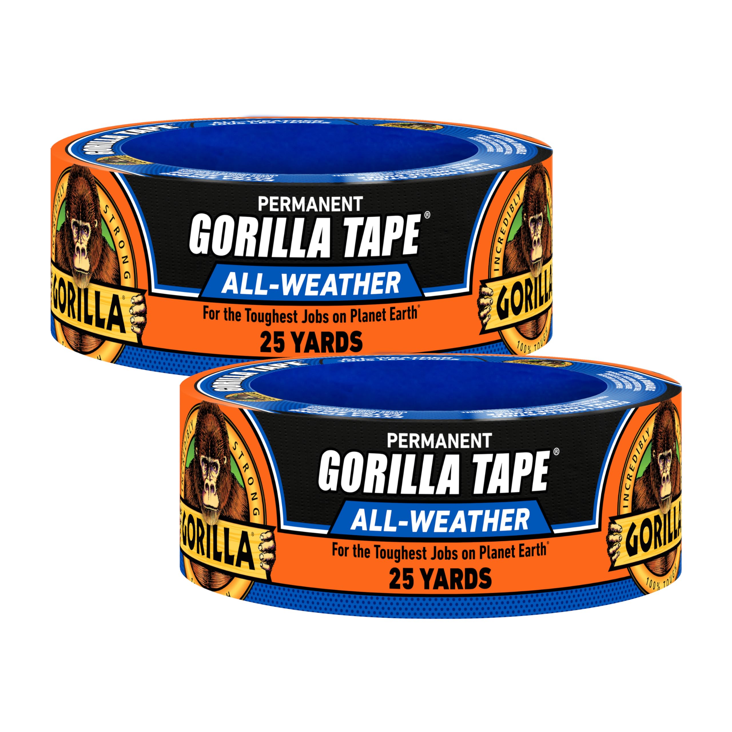 GORILLA All Weather Duct Tape, Black, 1.88 in x 25 yd, 2-Pack