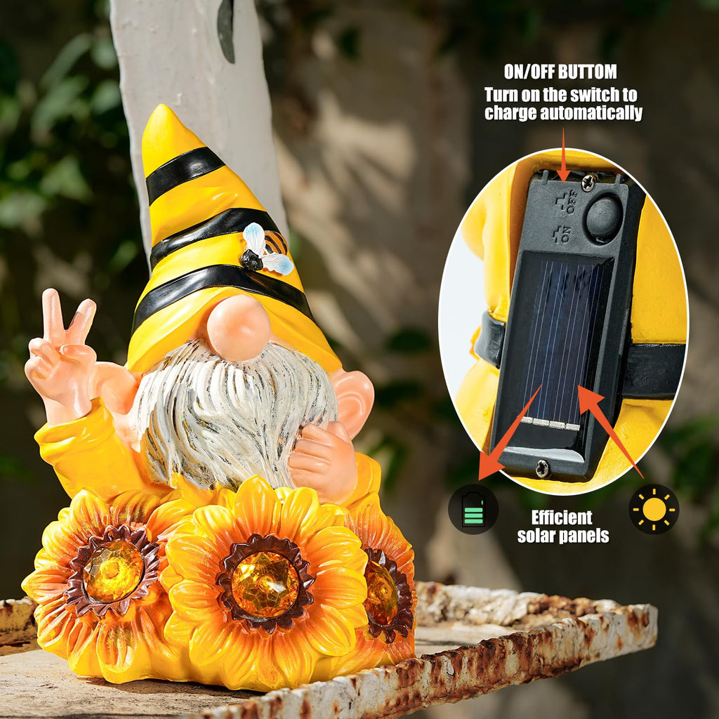 Joint Honglin Garden Funny Gnome Statue with Crystal Sunflower Lights