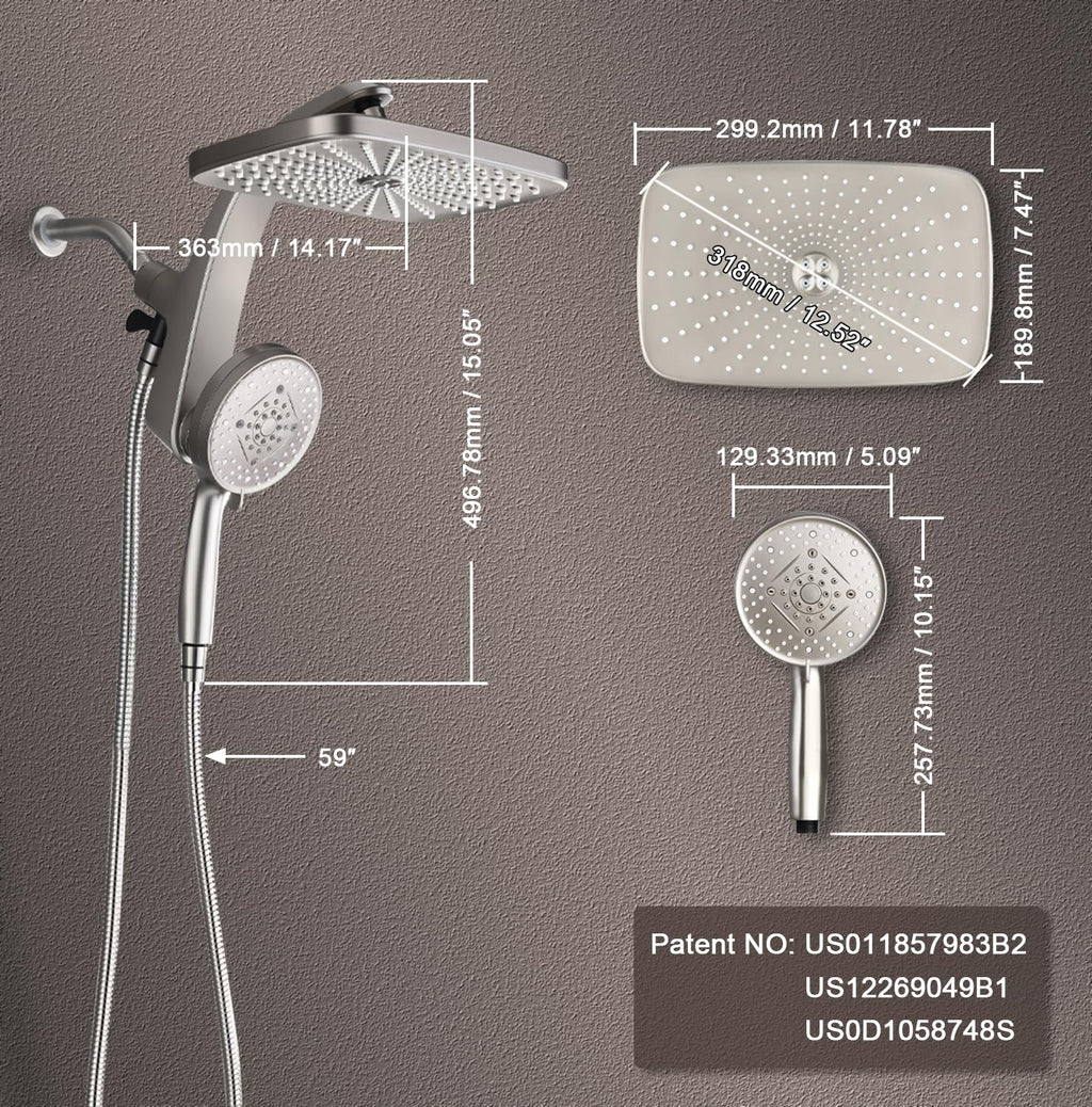 Rain Shower Head with Handheld Showerhead, Nickel 1.8GPM 460311