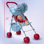 My First Baby Doll Stroller for Toddlers 3 Year Old Girls, Little Kids | Folding Baby Stroller for Dolls, Toy Stroller for Baby Dolls with Bottom Storage Basket, Foldable Frame, Canopy, Seatbelt