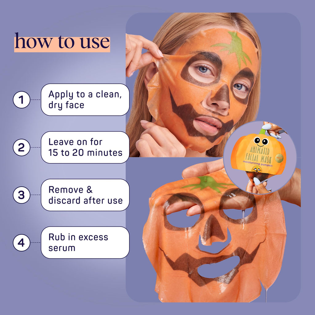 SpaLife Facial Mask Sheet Bundle - Pumpkin, Ghost, Bat - Halloween Character Mask Bundle - Face Masks for Skin Care - Moisturizing Sheet Face Masks - Skincare Pack for Women - Spa Beauty Masks