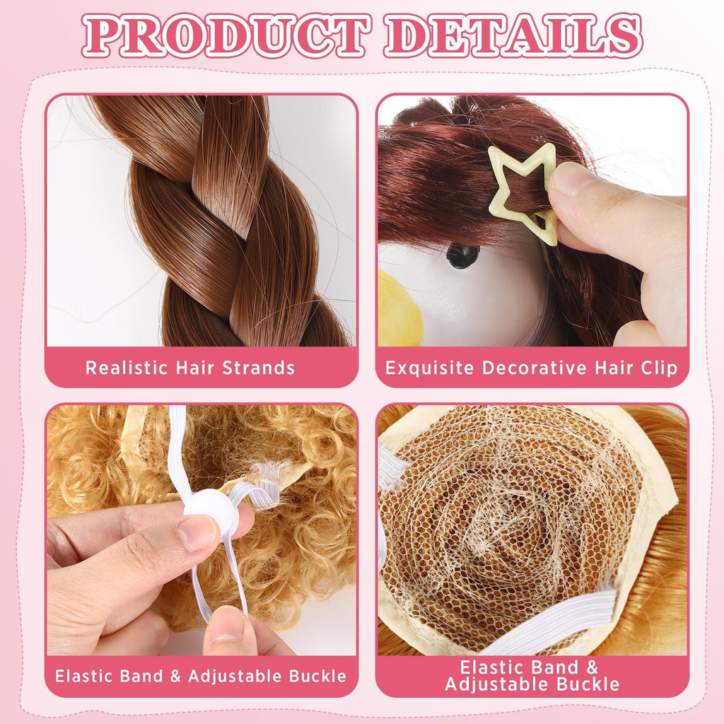 OBUSATT 8 Pcs Porch Goose Wigs Set Cute Lawn Statue Braid Wig with Hair Clips, Hair Ties, Ribbons Porch Goose Outfit Costume DIY Wigs Accessories for Outdoor Garden Patio Yard Goosey Decoration