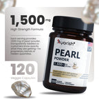 Ayorish Pearl Powder Capsules 1500mg | Organic Pure Levigated Pearl Powder Supplement to Support Skin, Eyes, Nails, Beauty | Natural Freshwater Pearl Capsules | 120 Veggie Caps | Clean Herbal Extract