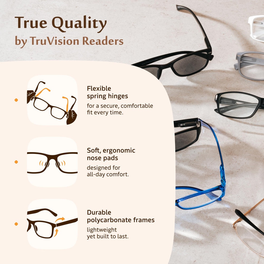 TruVision Readers 3 Pk - Gold Metal Frames and Clear Acrylic Lenses 3.25