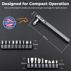 MULWARK 20pc 1/4 Ultra Low Profile Mini Ratchet Wrench Close Quarters Screwdriver Set with High Torque - Right Angle EDC Tool with 90 Degree Mini Offset Reversible Drive Handle & Multi Hex Bits Set