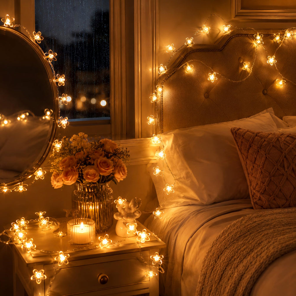 33ft 100 LED Plug in Glow Warm Fairy Flower String Lights Christmas Decor
