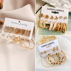 JMScape 34 Pairs Gold Hoop Earrings Set for Women, Fashion Drop Dangle Packs Black Hearts Multipack Hypoallergenic for Valentine's Day Gifts