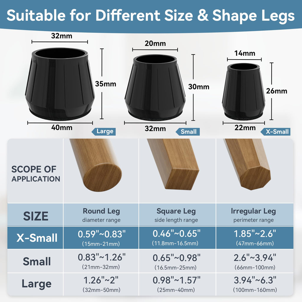 24PCS Extra Small Silicone Chair Leg Floor Protectors for Hardwood Floors, Thicken Rubber Chair Leg Cap Covers, Non Slip Furniture Leg Pads to Protect Wood Tile Floors from Scratches and Reduce Noise