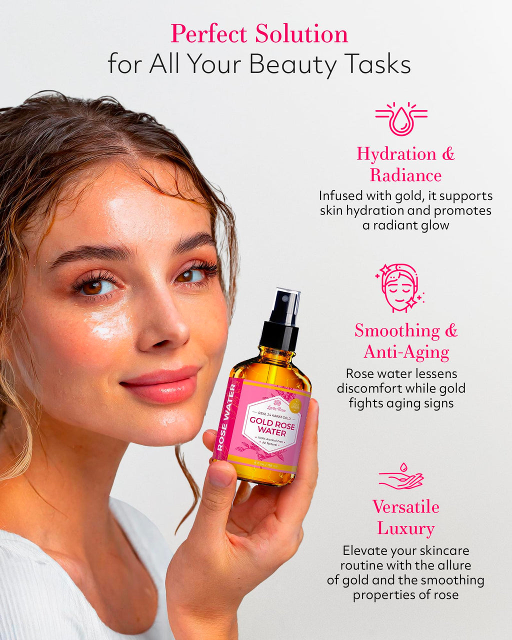 24 Karat Gold Rose Water Toner by Leven Rose Natural Moroccan 24K Rosewater Toner 4 oz