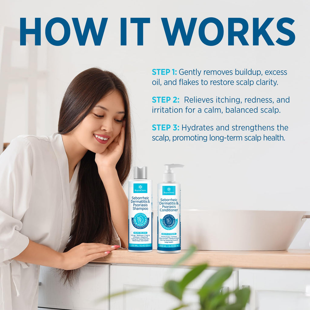 Seborrheic Dermatitis & Psoriasis Cream, Shampoo and Conditioner Set - Scalp Therapy System for Folliculitis, Psoriasis, Dandruff, Dry Scalp - Scalp Treatment to Relieve Itching, Flaking, Irritation