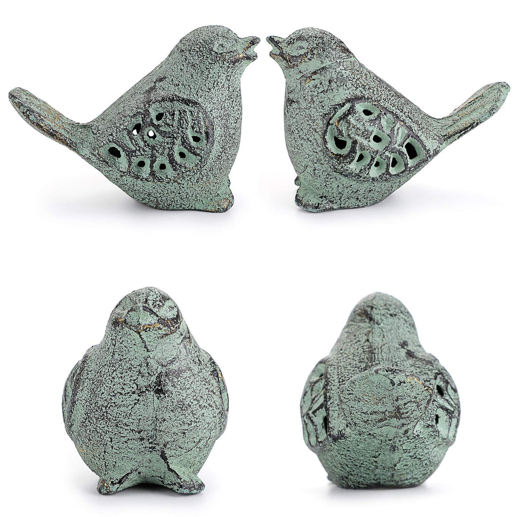 OwnMy 2 Cast Iron Green Bird Sculptures Outdoor Indoor Small Birds Statues