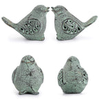 OwnMy 2 Cast Iron Green Bird Sculptures Outdoor Indoor Small Birds Statues
