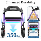 HOMLAND Foldable Rollator Walkers with Seat for Seniors, 8'' Big Wheels, 350 lb. Weight Capacity, Adjustable Handles and Seat Height, Lightweight Rolling Walker, Purple
