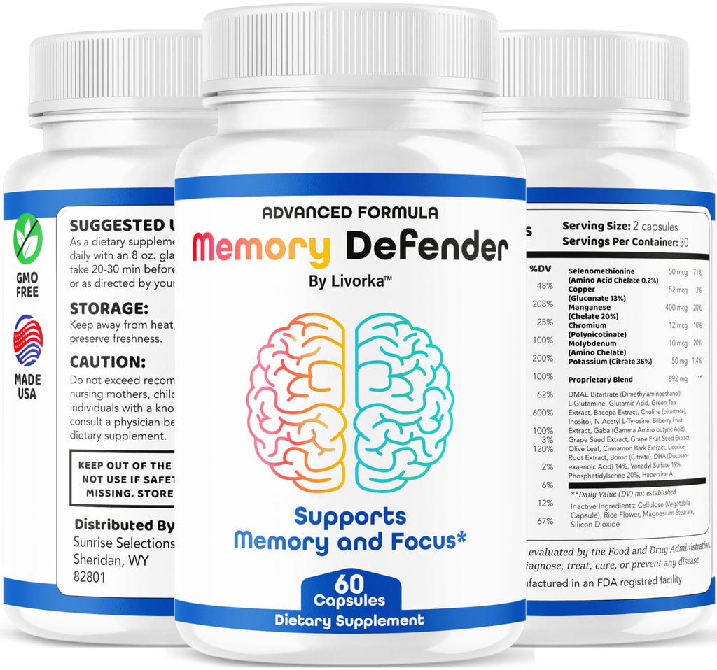 (3 Pack) Memory Defender Capsules, MemoryDefender Advanced Brain Support Pills, All Natural Premium Supplement, Memorydefender Maximum Strength Multivitamin Daily Wellness, 180 Capsules for 3 Months