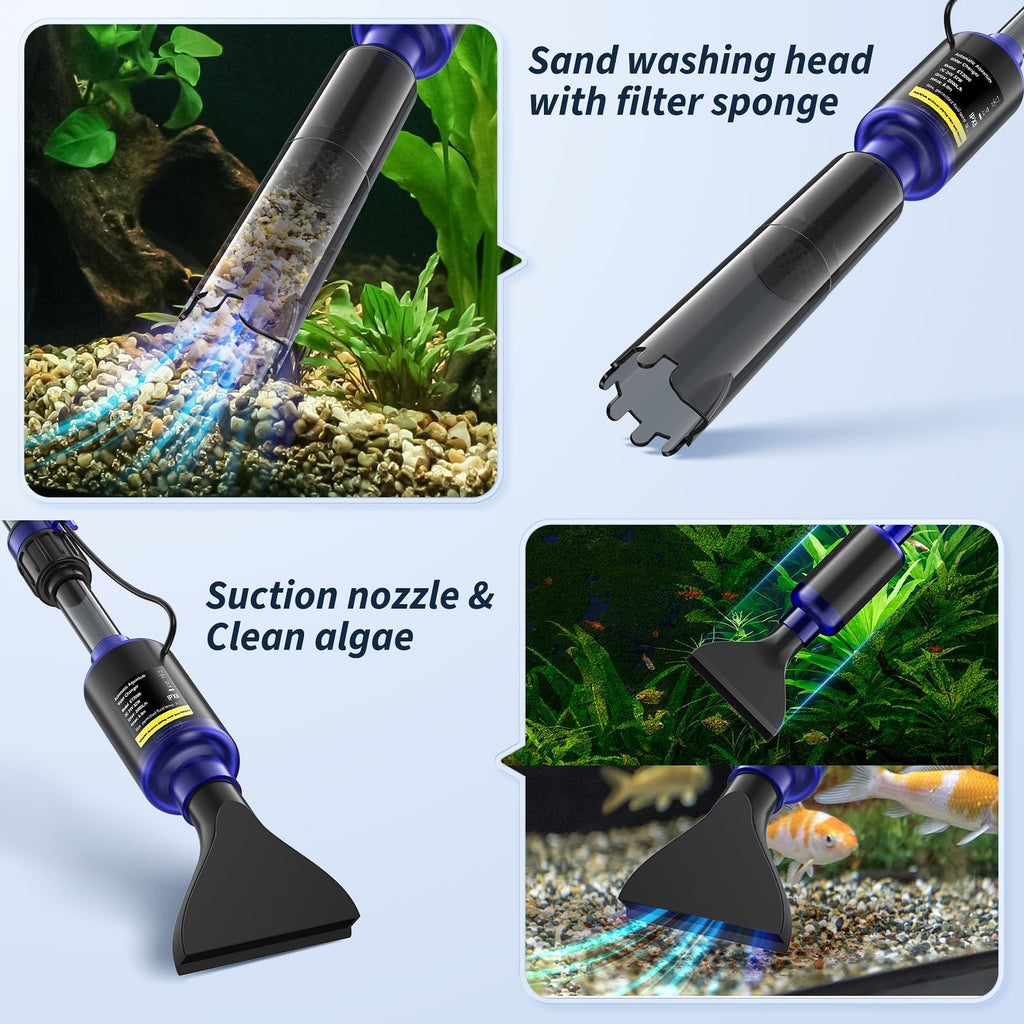 Fish Tank Cleaner - Aquarium Gravel Cleaner, 530GPH/32W Electric Fish Tank Cleaning Tools, Adjustable Water Flow Aquarium Cleaner Kit, Turtle Tank Gravel Cleaner Vacuum for Wash Sand, Water Changing