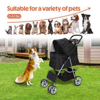 ZENY Foldable Pet Stroller, Cat/Dog Stroller with 4 Wheel, Pet Travel Carrier Strolling Cart with Storage Basket, Cup Holder (Black)