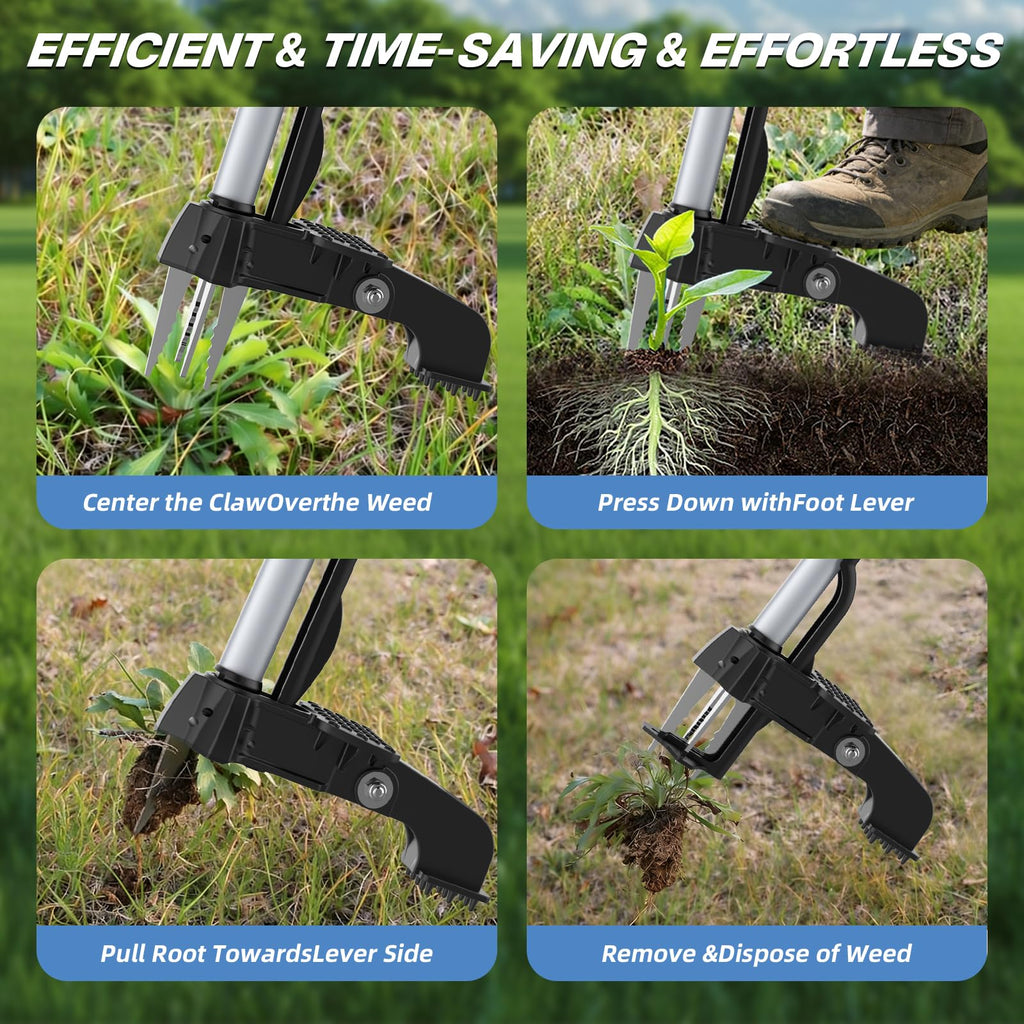 KXGBARN Stand Up Weed Puller Tool, Long Handle Garden Weeder with 4 Stainless Steel Claws, 39.3" Heavy Duty Weed Remover Tool for Lawn & Yard, Pull Weeds by Root Without Bending