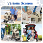 4 Wheels Pet Stroller for Small/Medium Dogs and Cats,Dog Stroller with Detachable Carrier and Storage Basket,One Click Folding,Compact Portable,Up to 50lbs,3 in1 Multifunctional(Khaki)