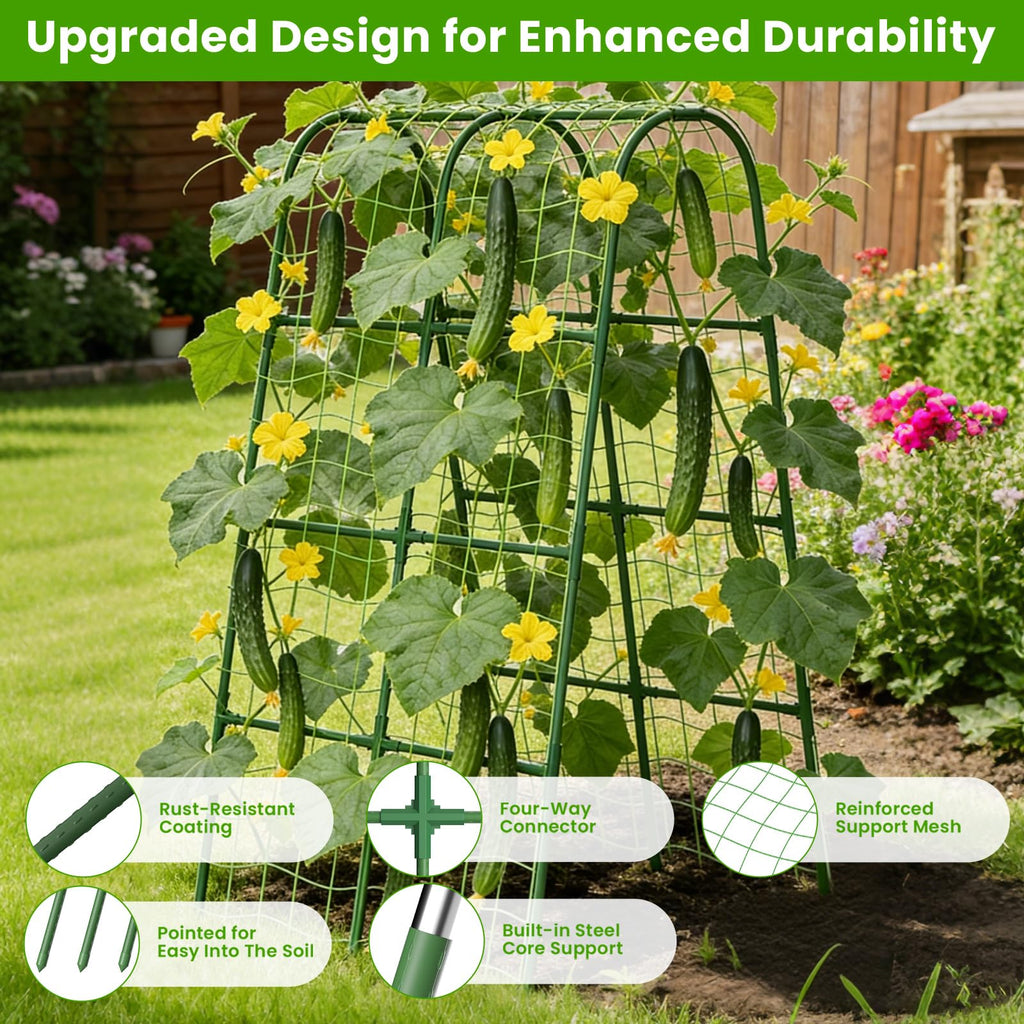 Cucumber Trellis for Raised Bed, U-Shape Garden Trellis for Climbing Plants Outdoor, Metal Arch Vegetables Trellis, Plant Support for Grape Vine Beans Squash Peas Flower